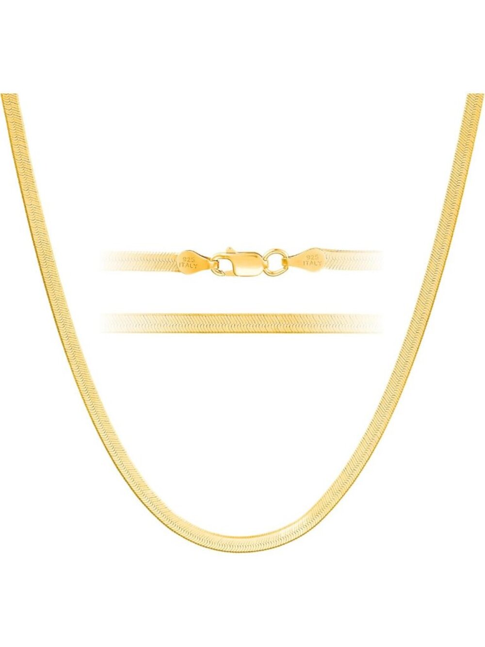 Elegant Gold Herringbone Necklace for Women | 3mm Plated 925 Sterling Silver